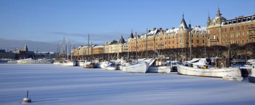Wintery view of Strandvgen, Stockholm from the water. Photo: Henrik Trygg  Stockholm Visitors Board